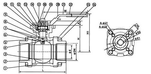 Q11F二片式高平臺球閥結(jié)構(gòu)圖 Q11F二片式高平臺球閥結(jié)構(gòu)圖